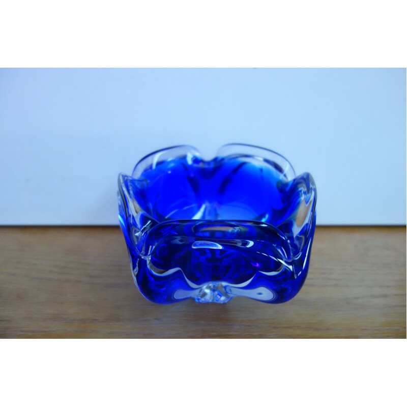 Vintage Blue glass bowl by Josef Hospodka 1960s