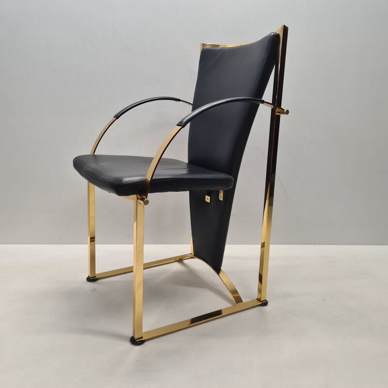 Ensemble de 4 chaisesr vintage en laiton et cuir par Ronald Schmitt, Allemand
