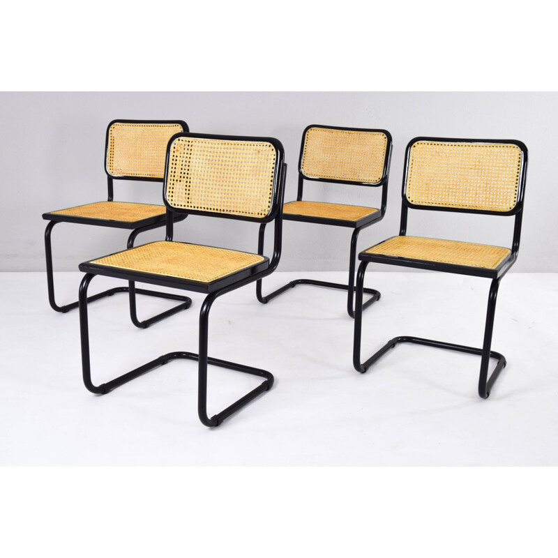 Set of 4 Black Mid-Century Chair B32  Marcel Breuer Cesca Italy 1970s