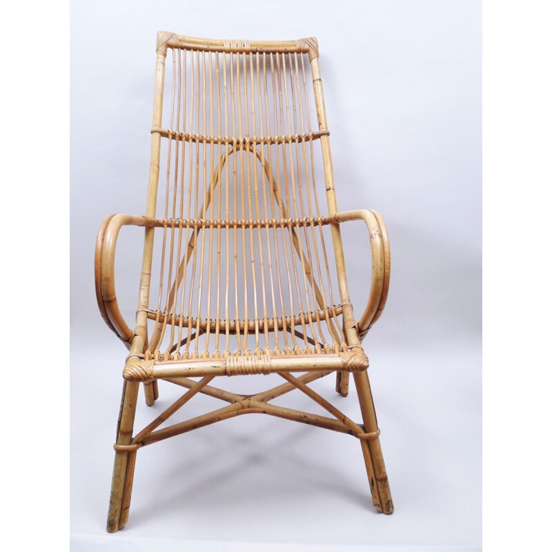 Mid century modern high armchair in rattan - 1960s