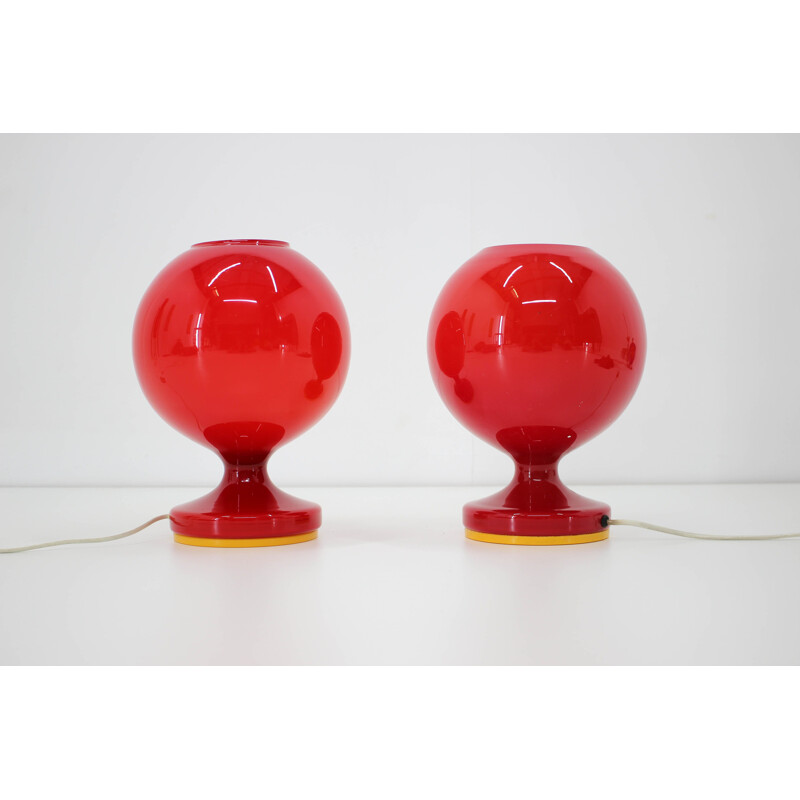 Pair of vintage Table Lamps 60w red glass by Stepan Tabery 1960