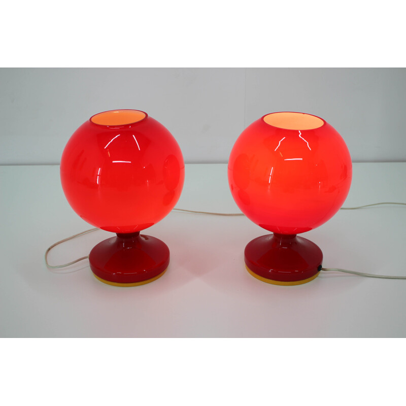 Pair of vintage Table Lamps 60w red glass by Stepan Tabery 1960