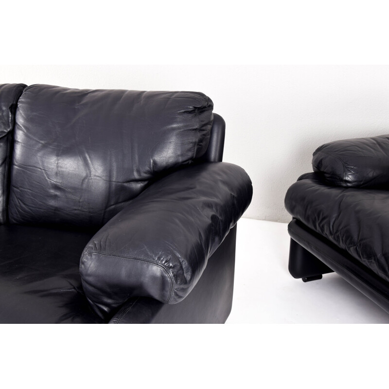 Tobia Coronado sofá de couro preto vintage