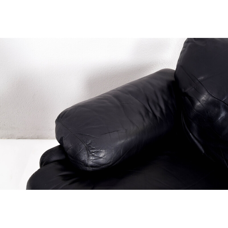 Vintage Black Leather Coronado Sofa by Tobia & Scarpa for B&B Italy 1970s