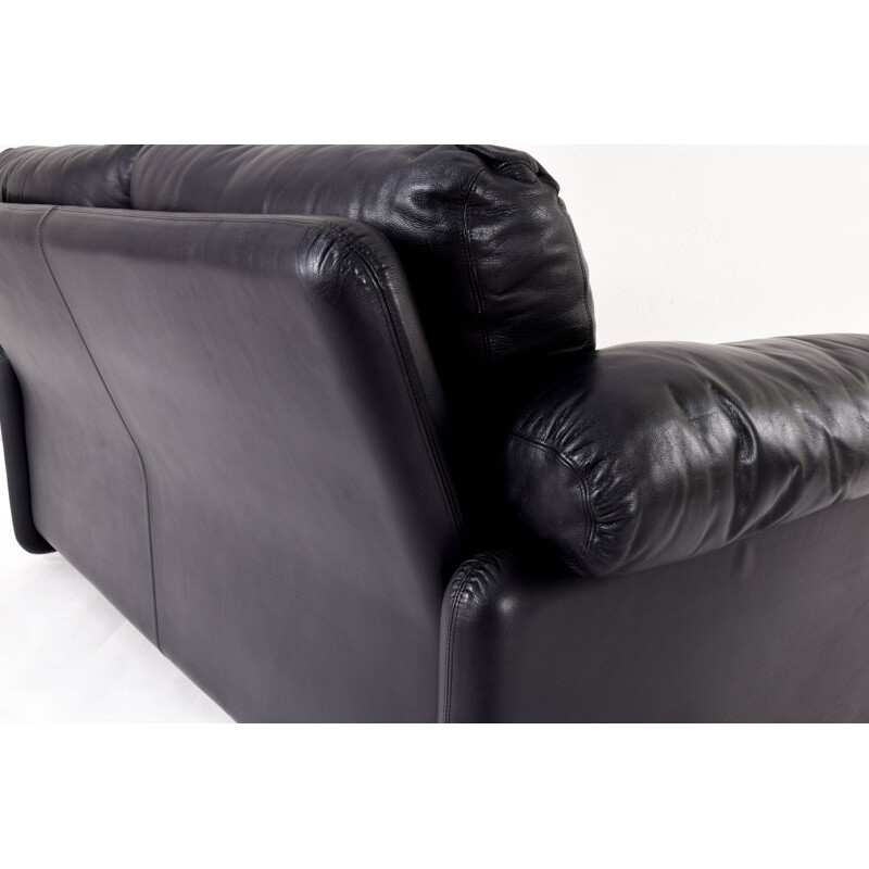 Vintage Black Leather Coronado Sofa by Tobia & Scarpa for B&B Italy 1970s