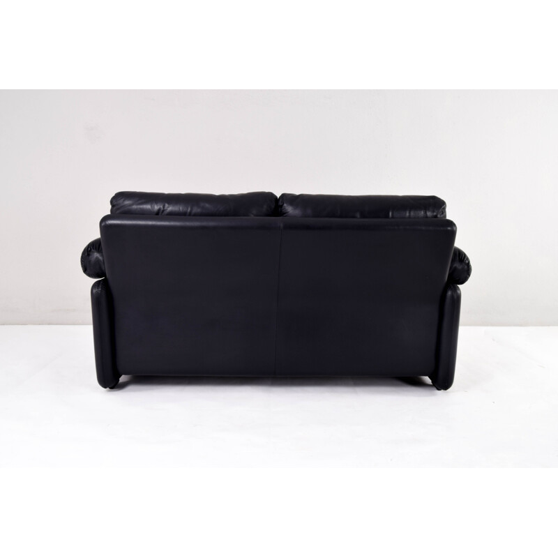 Vintage Black Leather Coronado Sofa by Tobia & Scarpa for B&B Italy 1970s