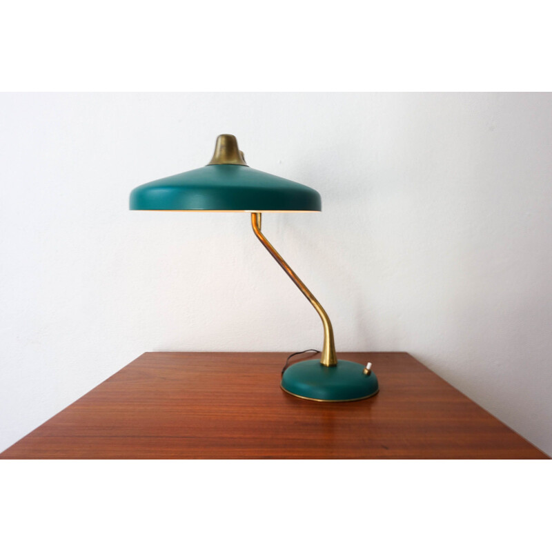 Vintage table lamp  brass and lacquered green aluminium by Oscar Torlasco for LUMI Milano Italy 1950