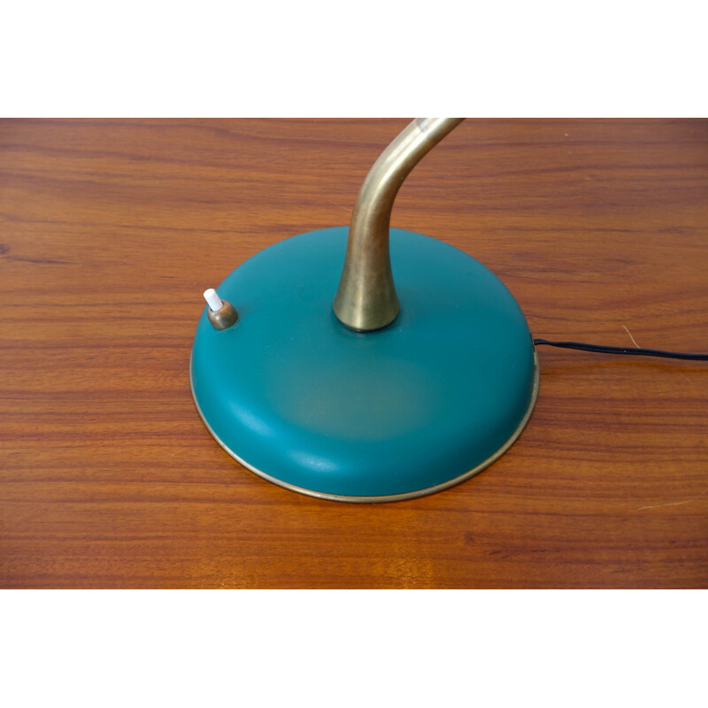 Vintage table lamp  brass and lacquered green aluminium by Oscar Torlasco for LUMI Milano Italy 1950