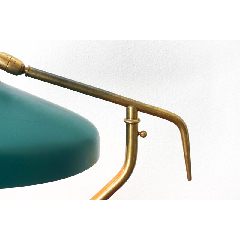 Vintage table lamp  brass and lacquered green aluminium by Oscar Torlasco for LUMI Milano Italy 1950