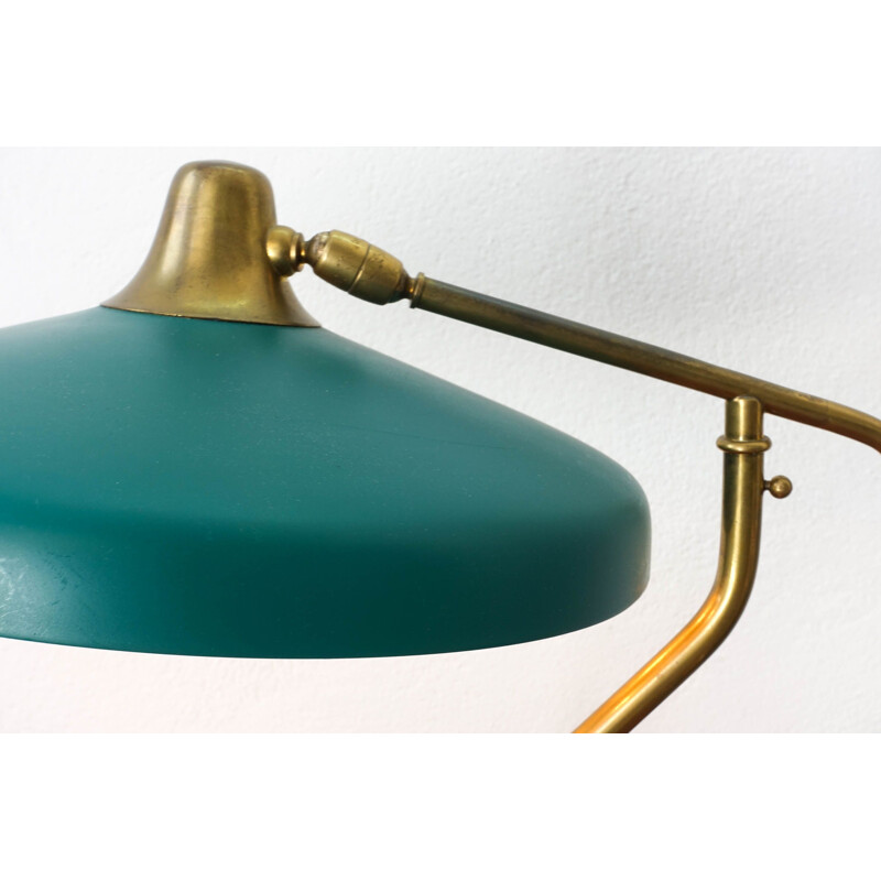 Lampe de table vintage en laiton et aluminium vert laqué par Oscar Torlasco pour LUMI Milano Italie 1950