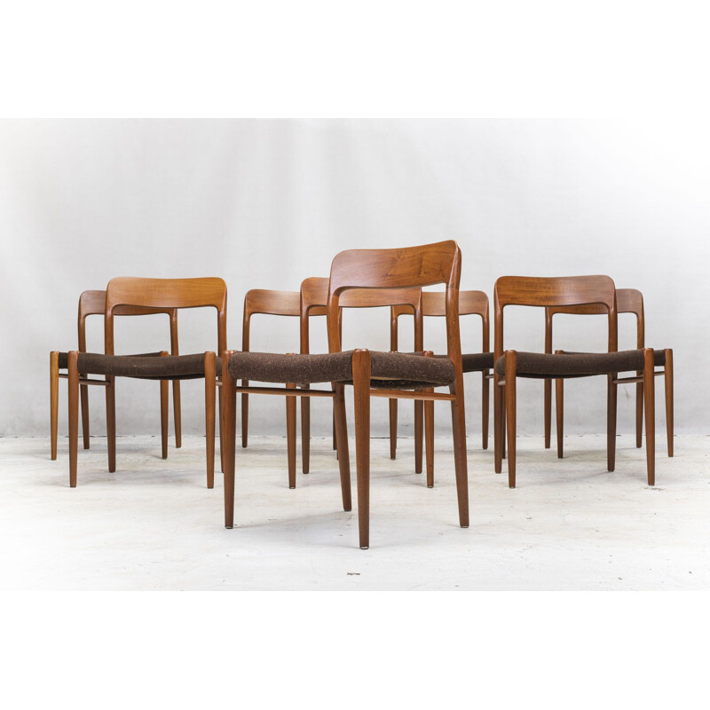 Set of 8 Danish Model 75 Dining Teak Chairs by Niels Otto Møller for JL Møllers 1970s