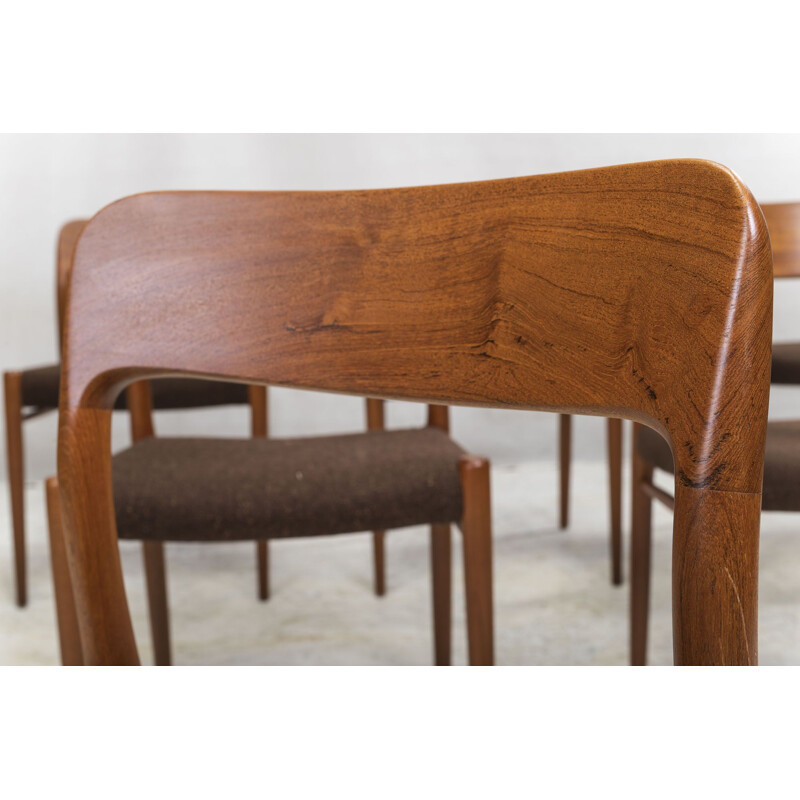 Set of 8 Danish Model 75 Dining Teak Chairs by Niels Otto Møller for JL Møllers 1970s