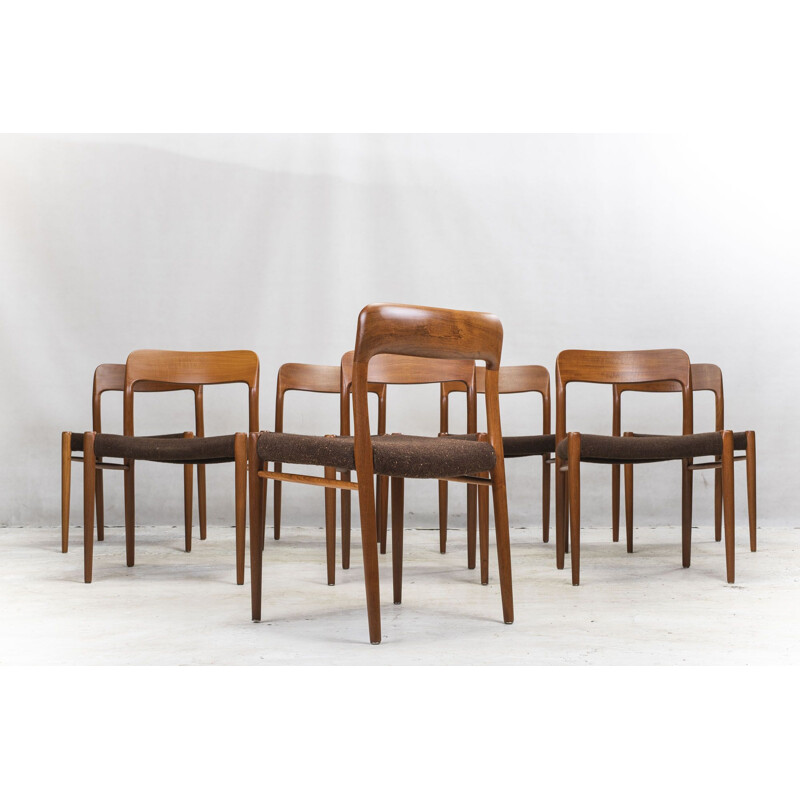 Set of 8 Danish Model 75 Dining Teak Chairs by Niels Otto Møller for JL Møllers 1970s