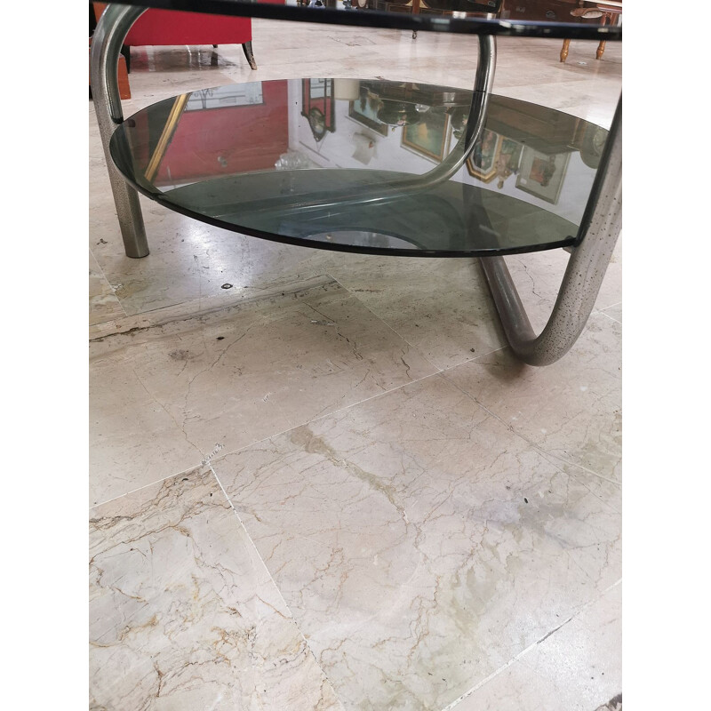 Vintage Coffee table in steel and smoked glass Italian 1970
