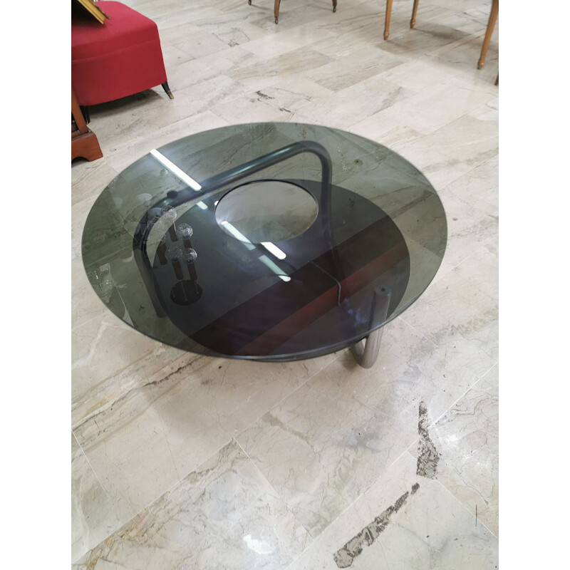 Vintage Coffee table in steel and smoked glass Italian 1970