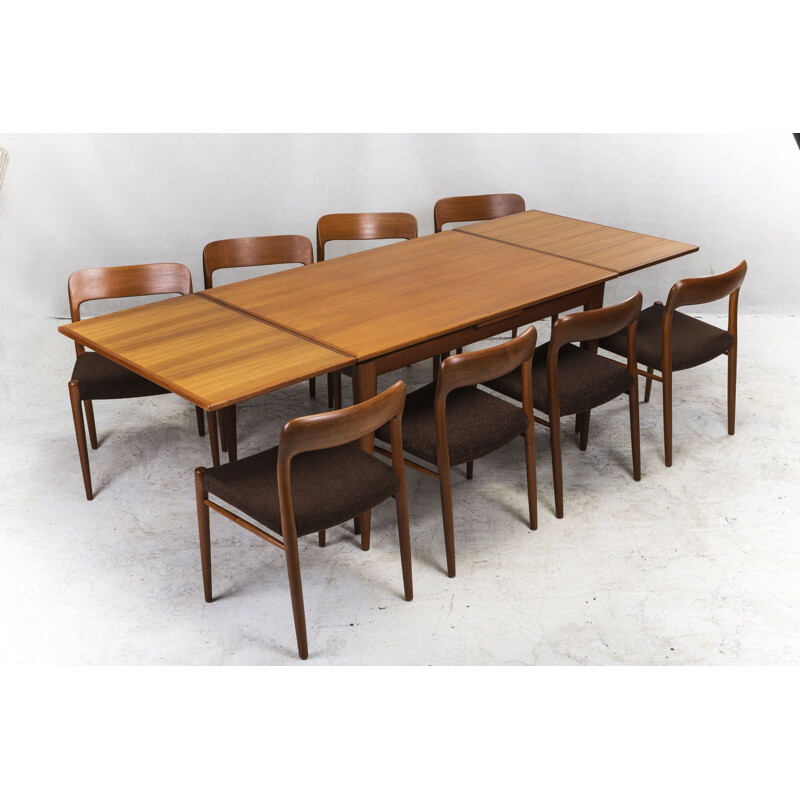 Mesa de comedor vintage de teca extensible modelo 254 de Niels Otto Møller para JL Møllers Danés 1950