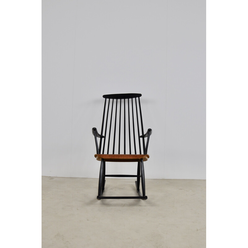Rocking Chair vintage noir pour Ilmari Tapiovaara 1950