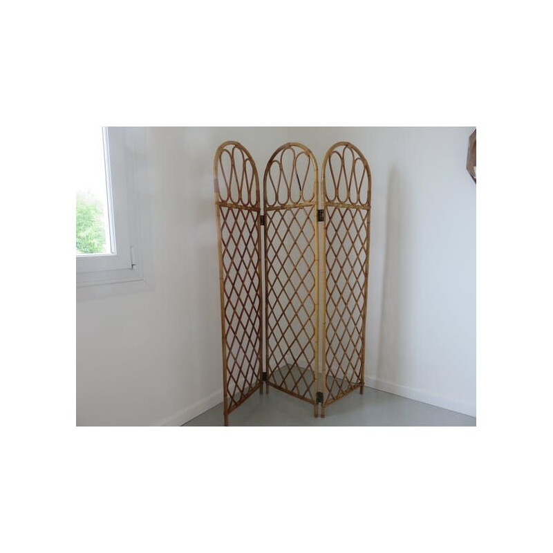 Vintage folding screen in rattan and bamboo 1970 