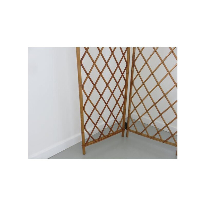 Vintage folding screen in rattan and bamboo 1970 