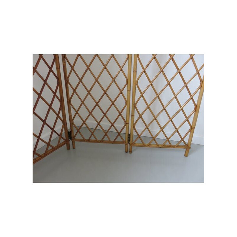 Vintage folding screen in rattan and bamboo 1970 