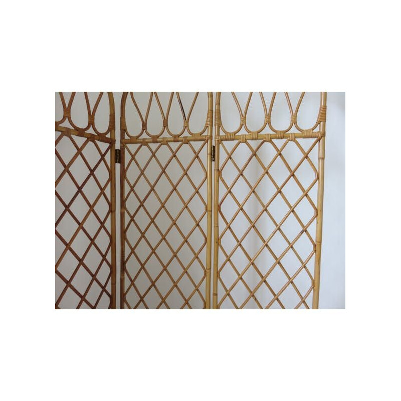 Vintage folding screen in rattan and bamboo 1970 