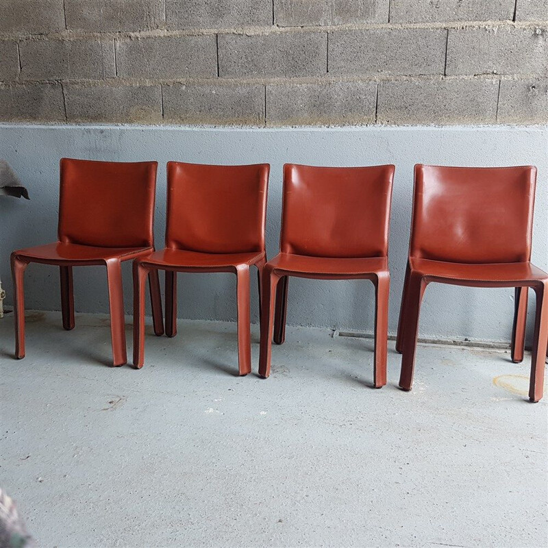 Set of 4 vintage chairs cab 412 brown leather by Mario Bellini cassina 1990