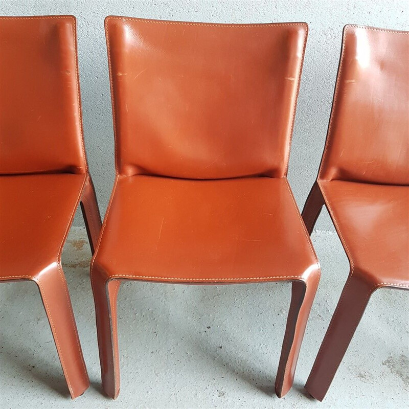 Lot de 4 chaises vintage cab 412 cuir marron par Mario Bellini cassina 1990