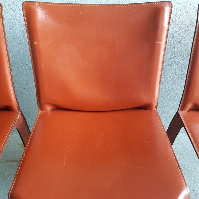 Set of 4 vintage chairs cab 412 brown leather by Mario Bellini cassina 1990