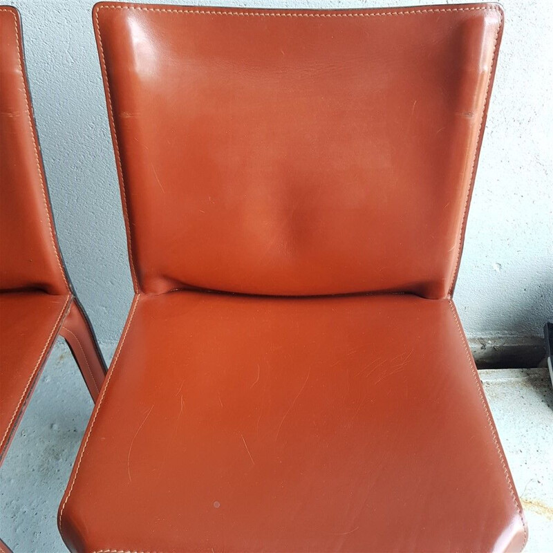 Set of 4 vintage chairs cab 412 brown leather by Mario Bellini cassina 1990