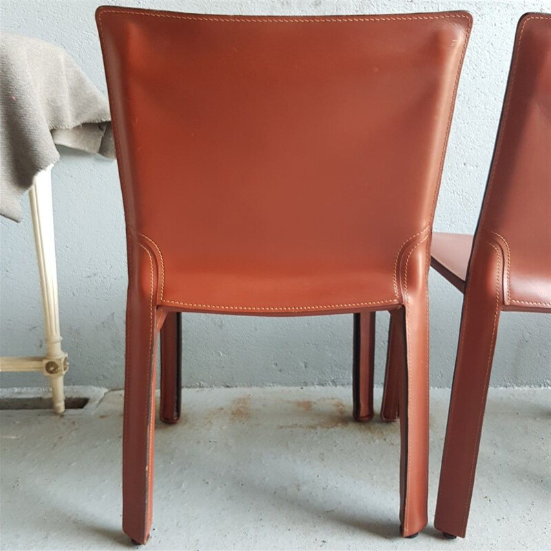 Set of 4 vintage chairs cab 412 brown leather by Mario Bellini cassina 1990