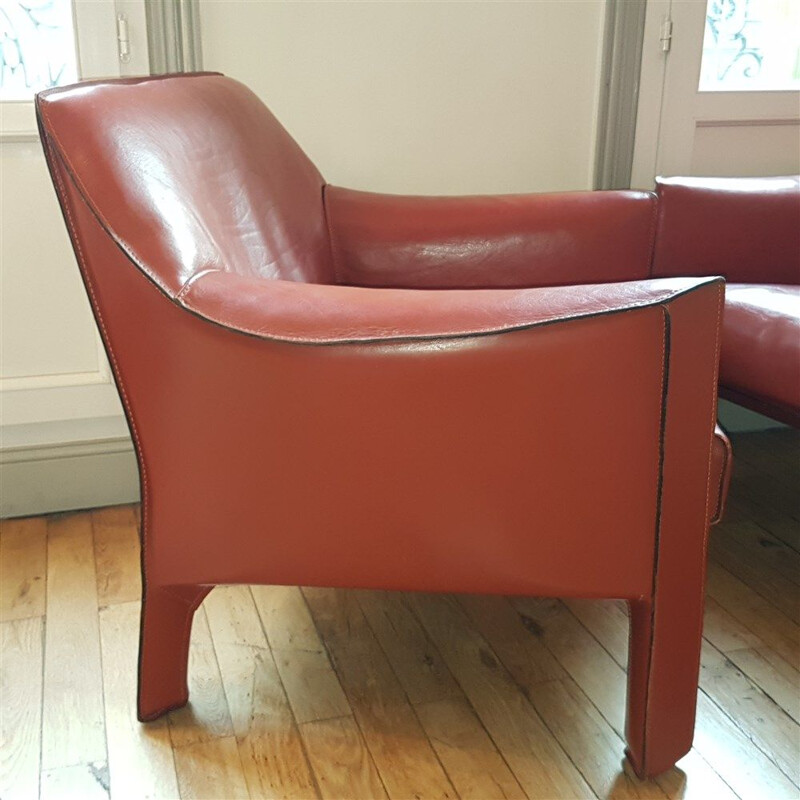 Fauteuil vintage CAB 415 cuir marron par Mario Bellini pour Cassina 1980