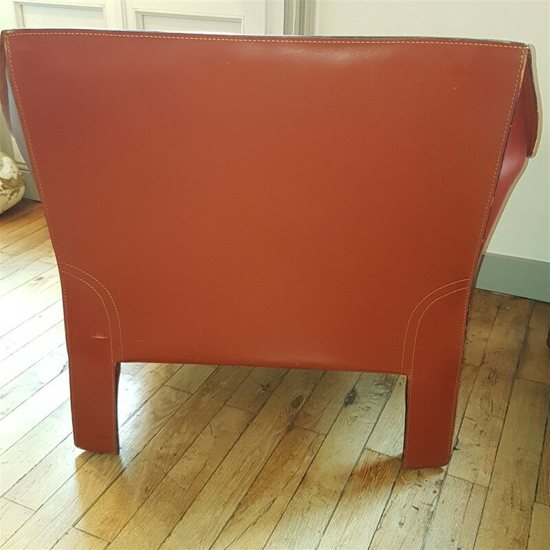 Fauteuil vintage CAB 415 cuir marron par Mario Bellini pour Cassina 1980