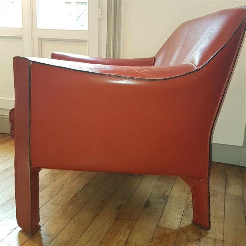 Vintage armchair CAB 415 brown leather by Mario Bellini for Cassina 1980