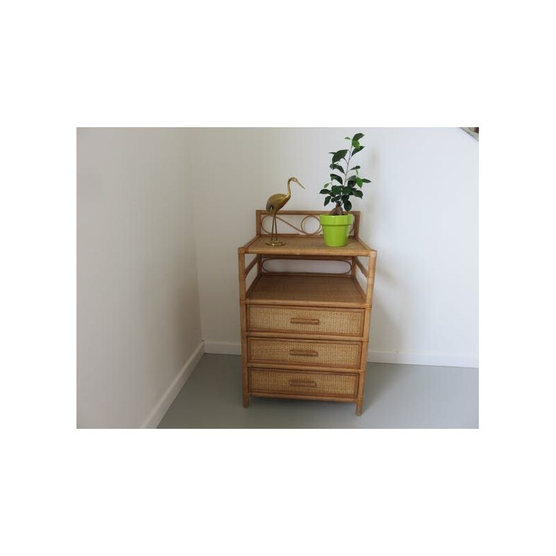 Vintage rattan and bamboo chest of drawers 1960s