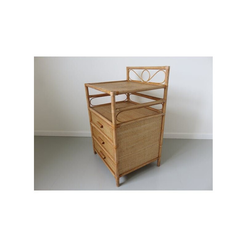 Vintage rattan and bamboo chest of drawers 1960s
