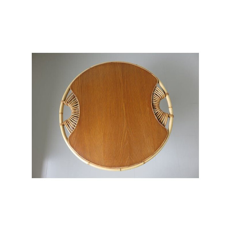 Table basse vintage en rotin et bambou 1960