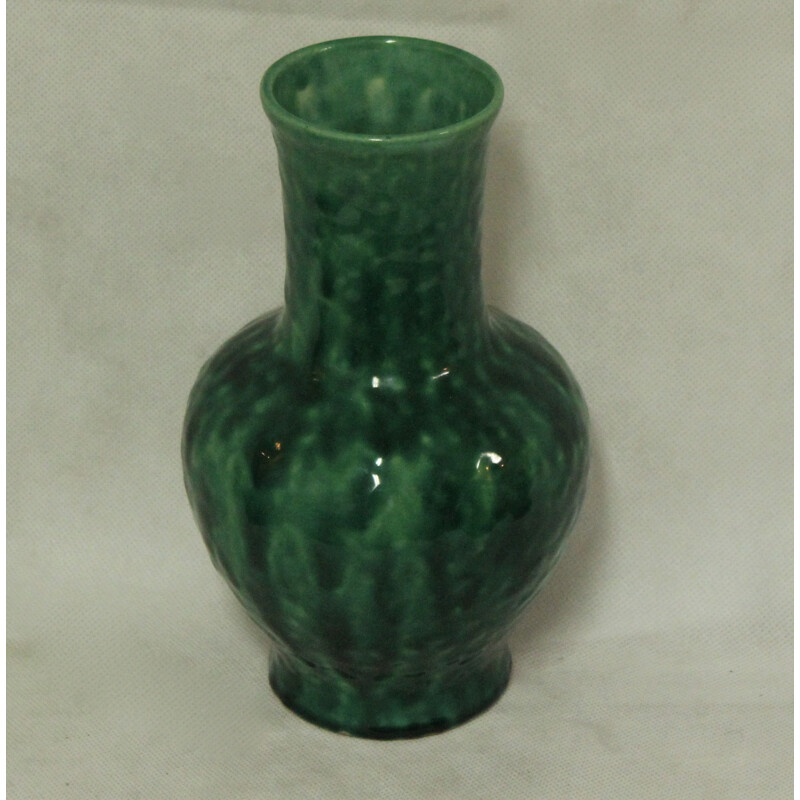 Vaso de cerâmica verde vintage por Edmond Lachenal, 1930