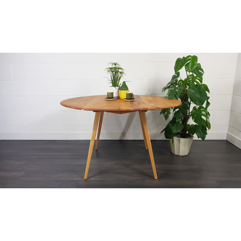 Vintage Ercol Round Drop Leaf Dining Table 1960s