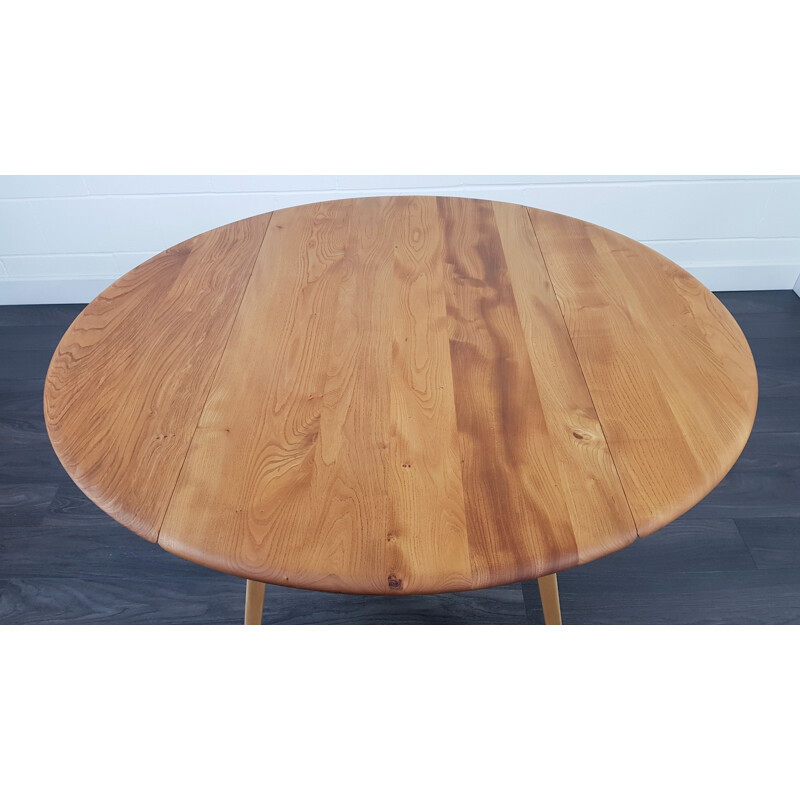 Vintage Ercol Round Drop Leaf Dining Table 1960s