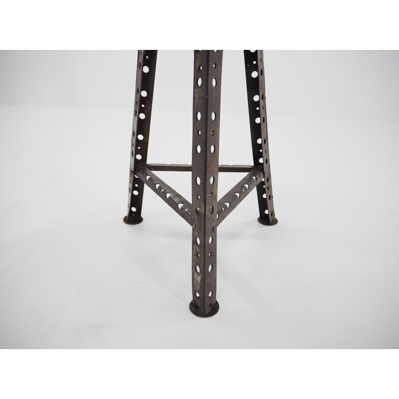 Vintage Industrial steel and leather stool