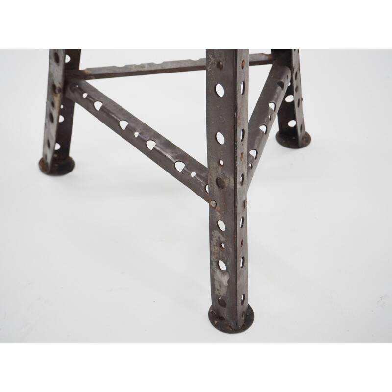 Vintage Industrial steel and leather stool