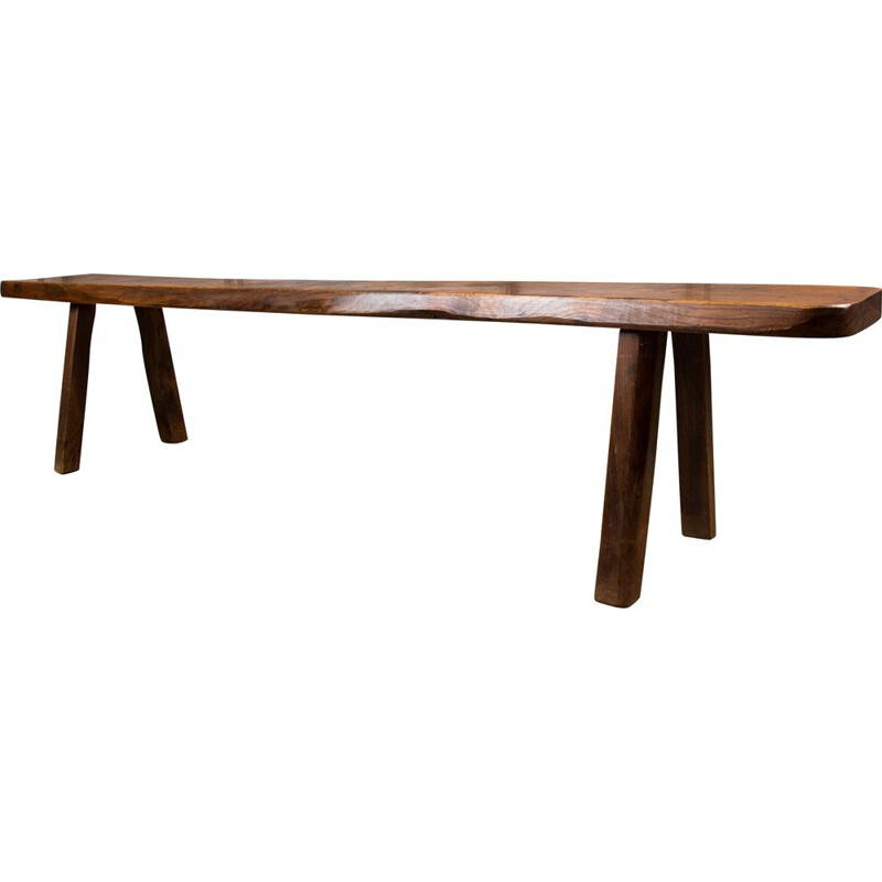 Large vintage bench in solid Elm hand carved by Olavi Hanninen for Mikko Scandinavian Nupponen