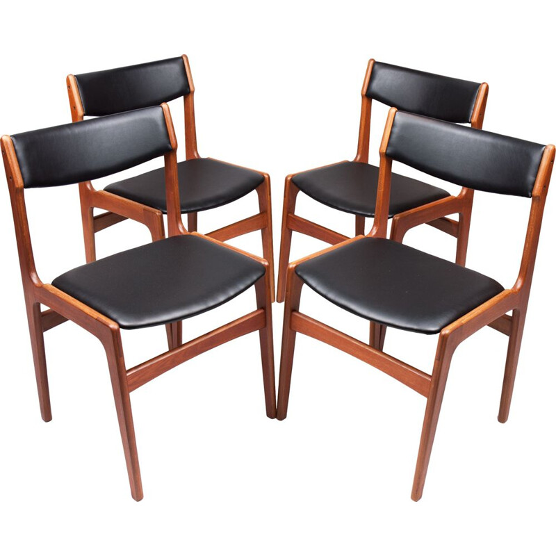 Ensemble de 4 chaises vintage Teck par Erik Buch danois 1960