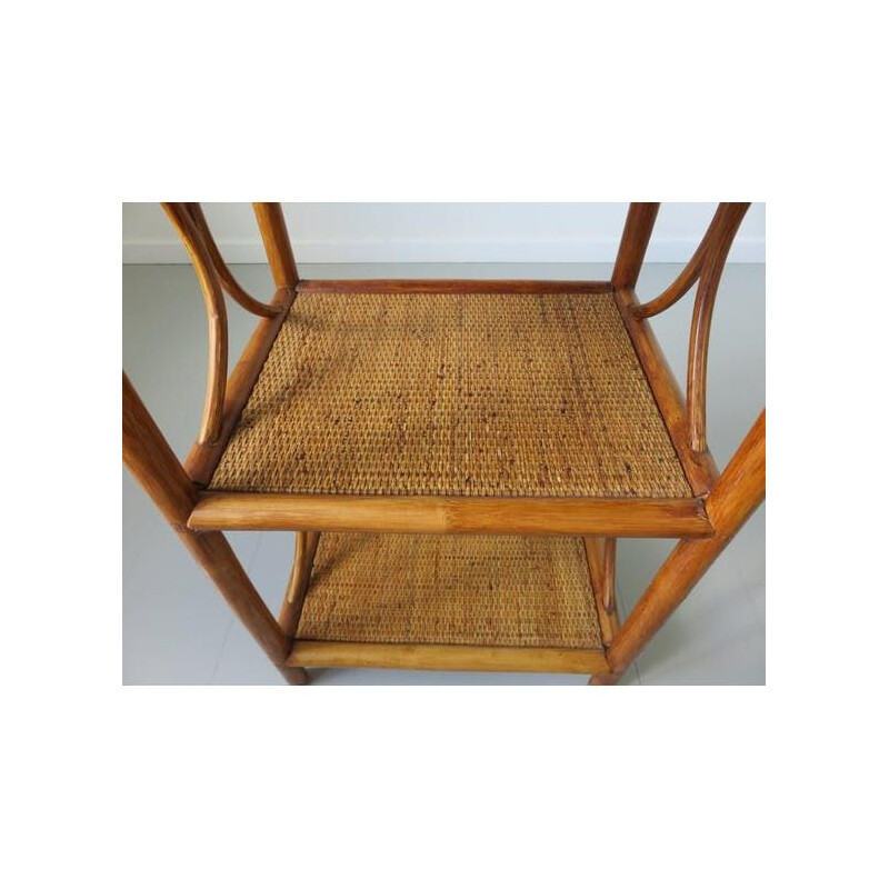 Table d'appoint vintage en rotin et bambou 1960
