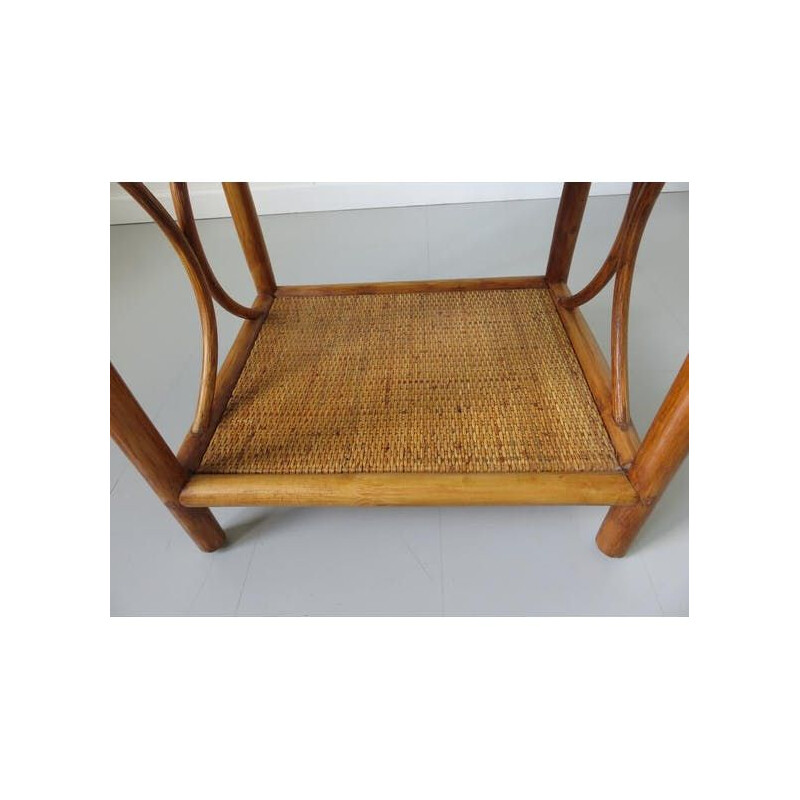 Vintage rattan and bamboo side table 1960