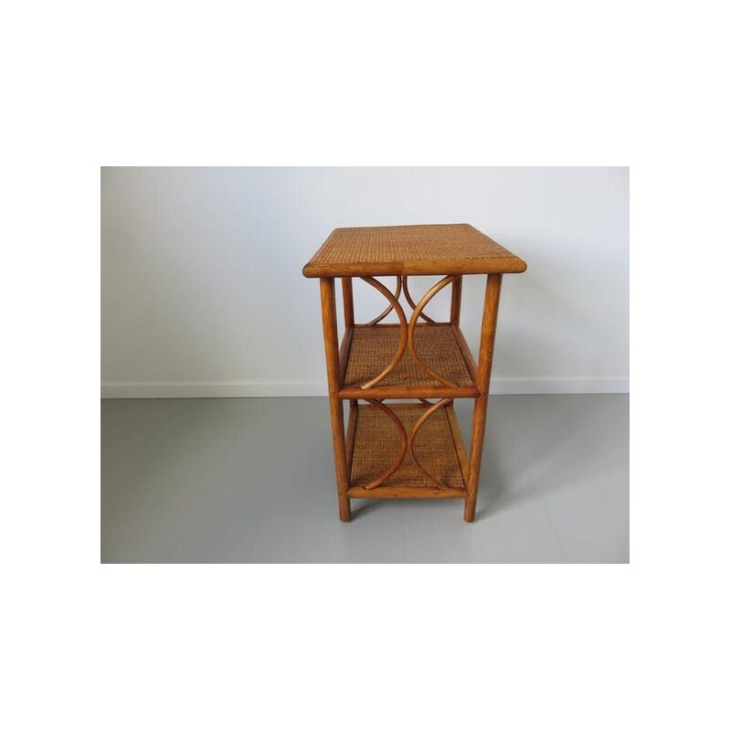 Vintage rattan and bamboo side table 1960