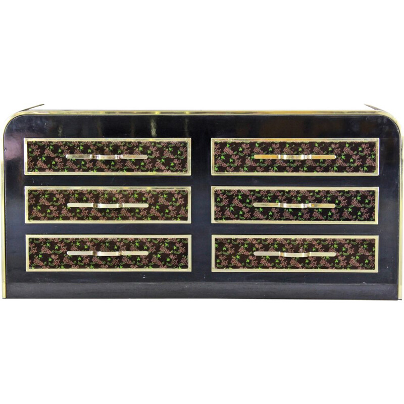 Vintage black gilded metal sideboard, Italy 1980