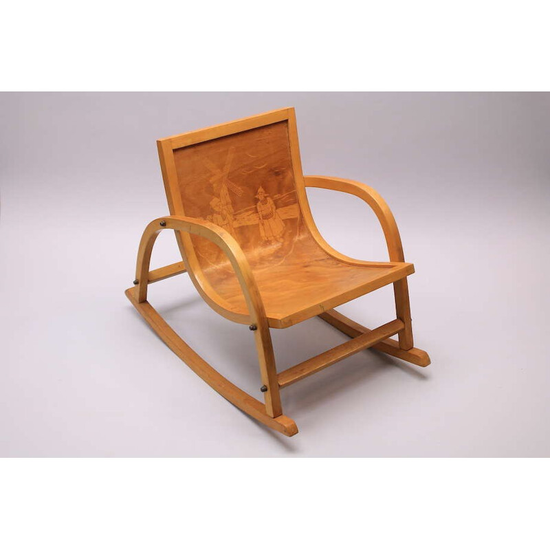 Chaise à bascule vintage pour enfant en bouleau - 1930