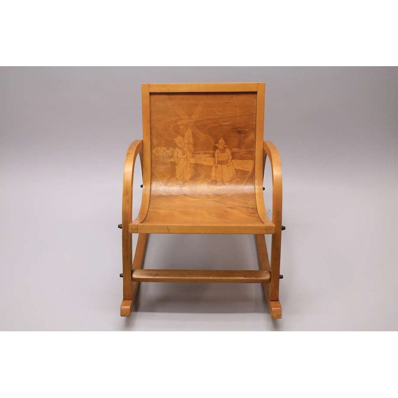 Chaise à bascule vintage pour enfant en bouleau - 1930