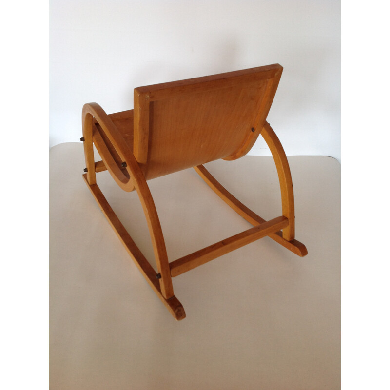 Chaise à bascule vintage pour enfant en bouleau - 1930